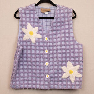 Vintage Painted Pony purple and white daisy textured vest-L